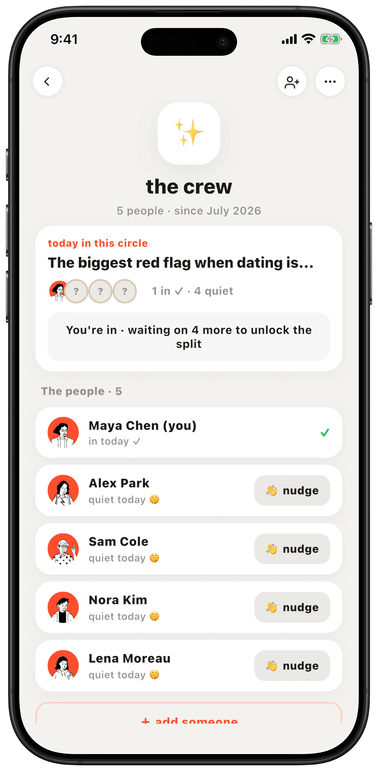 Flick group screen comparing answers with friends