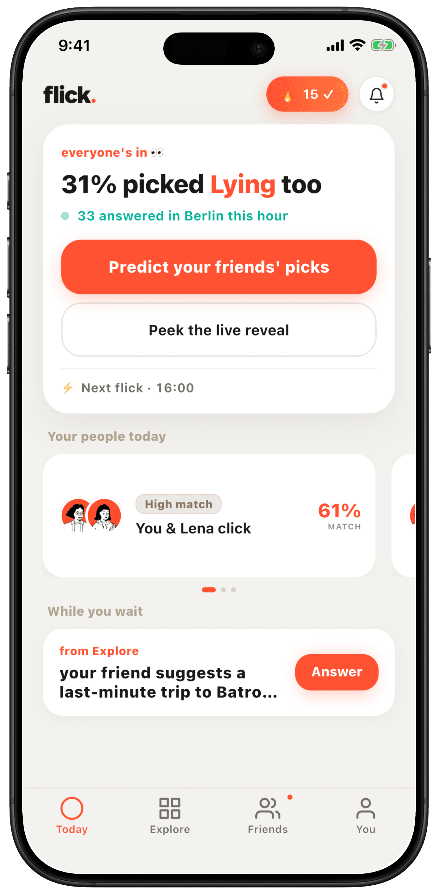 Flick results screen with unlock compare and core features